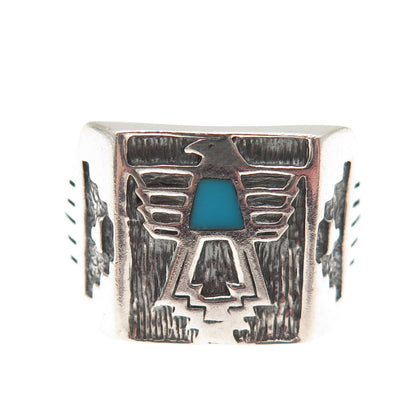 Carolyn Pollack Old Pawn 925 Sterling Vintage Turquoise Thunderbird Ring Size 13