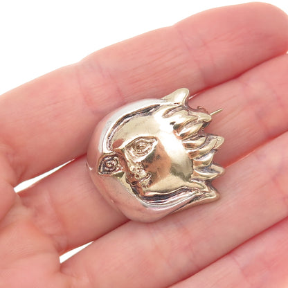 Sergio Bustamante Sterling 2-Tone Vintage Moon & Sun Brooch (missing lock hook)