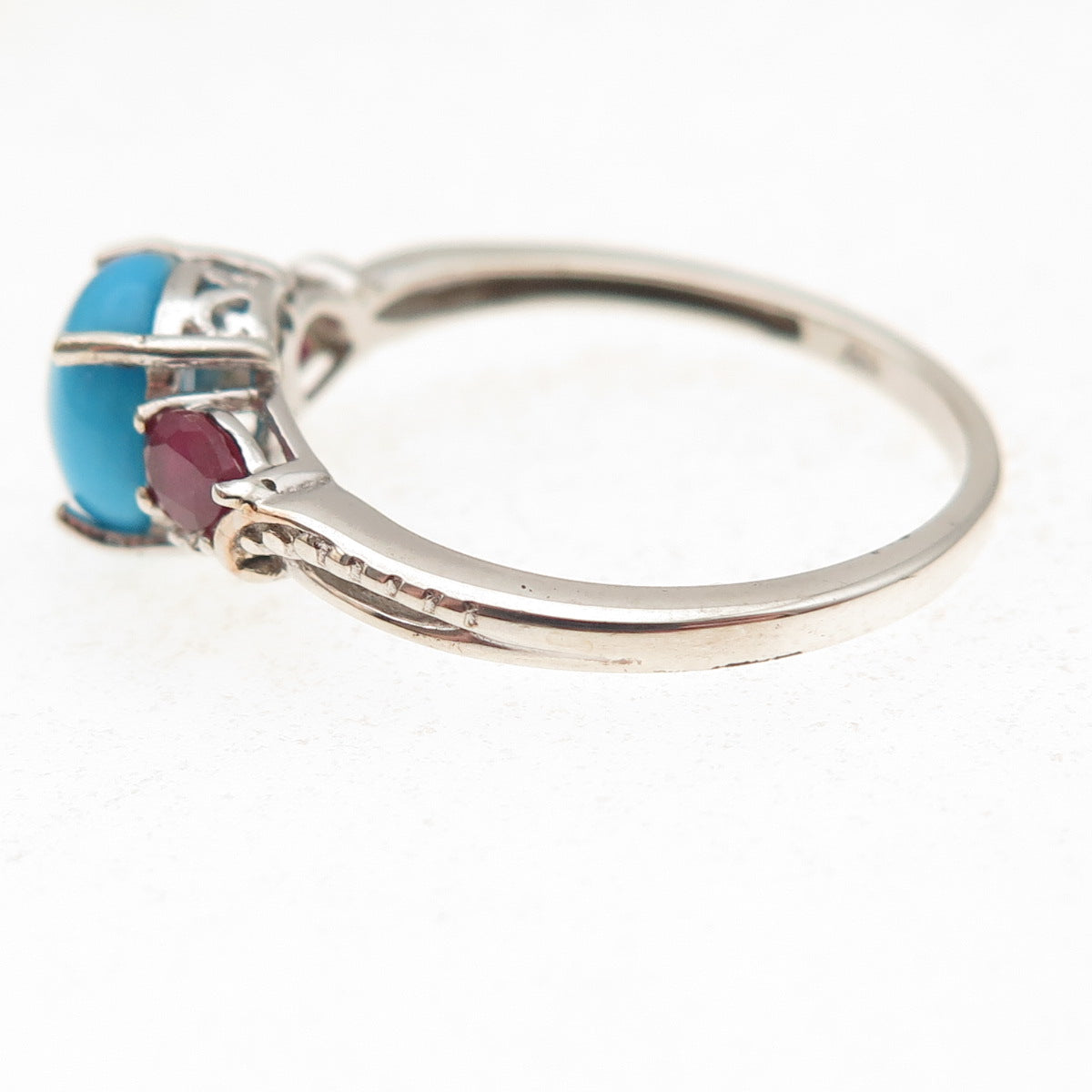 Chuck Clemency 925 Sterling Silver Real Turquoise & Red Sapphire Ring Size 9.25