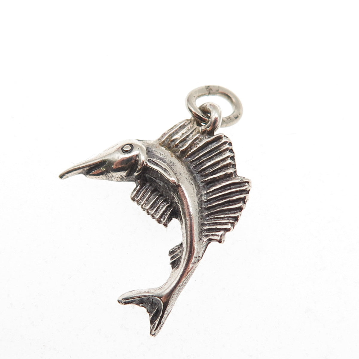 Beau 925 Sterling Silver Vintage Sword Fish Oxidized Mini Charm Pendant