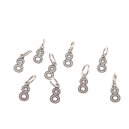 Pandora 925 Sterling Silver C Z Lucky Number 8 SET of 9 Charm Pendants