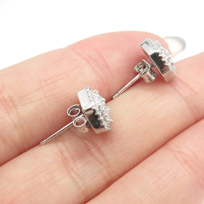 925 Sterling Silver Round & Baguette-Cut C Z Hexagon Stud Earrings