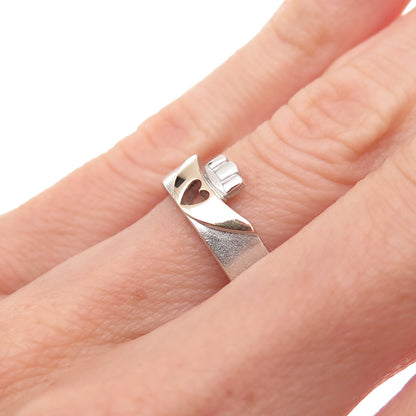 Solvar 925 Sterling Silver 14K Gold Vintage Dublin Irish Claddagh Ring Size 6