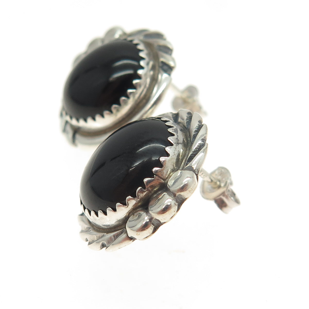 Old Pawn 925 Sterling Silver Vintage Southwestern Black Onyx Tribal Earrings