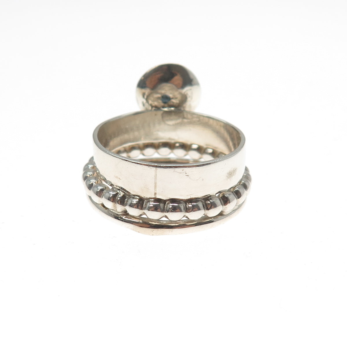 925 Sterling Silver Vintage Real Iolite Modernist Beaded Ring Size 9.5