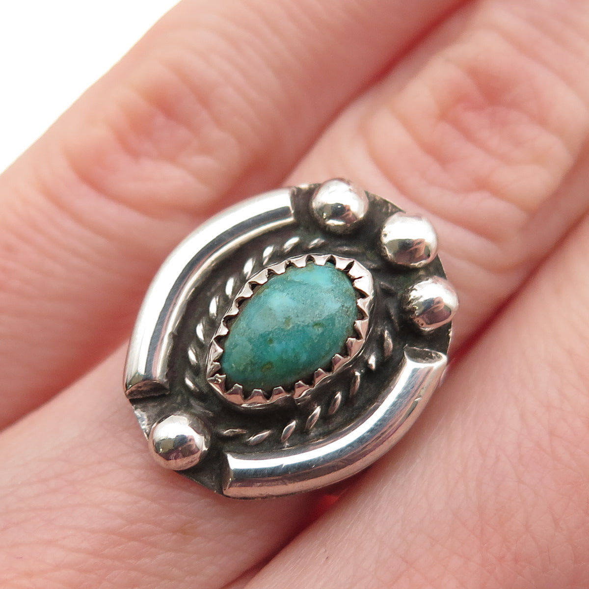 Old Pawn Sterling Silver Vintage Southwestern Kingman Turquoise Ring Size 4.5