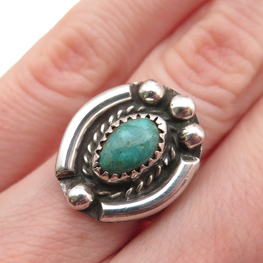 Old Pawn Sterling Silver Vintage Southwestern Kingman Turquoise Ring Size 4.5