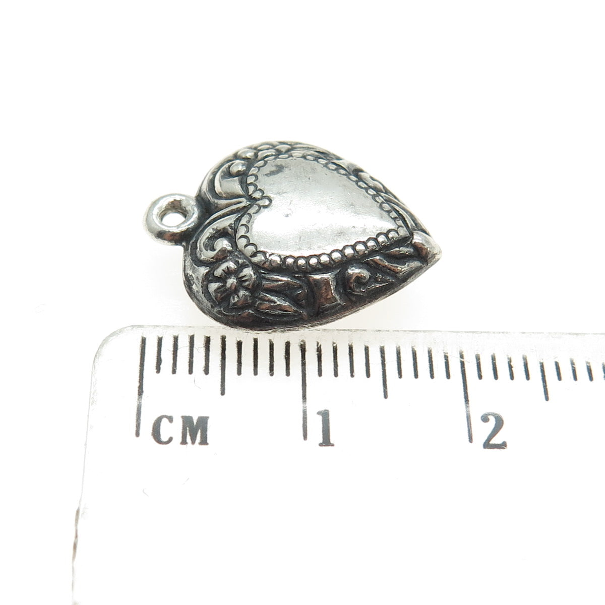 925 Sterling Silver Vintage Puffy Heart Ornate 3D Charm Pendant