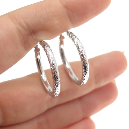 925 Sterling Silver Mesh Pattern Hoop Earrings