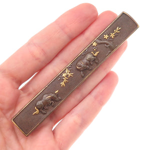 Antique Japanese Bronze Kozuka Bull Pin Brooch