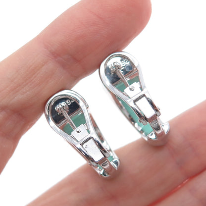 925 Sterling Silver Enamel Palm Omega Back & Clip On Earrings