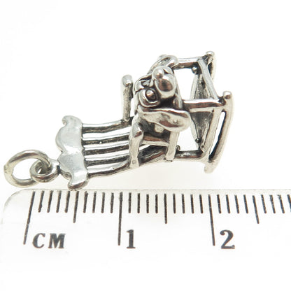 SUN WEST 925 Sterling Silver Vintage Dog in a Rocking Chair Pendant