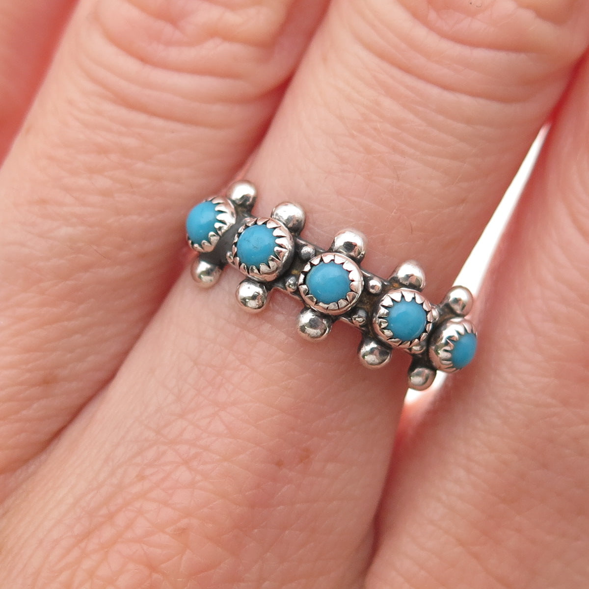 Bell Trading Post Old Pawn 925 Sterling Vintage Turquoise Snake Eye Ring Size 8