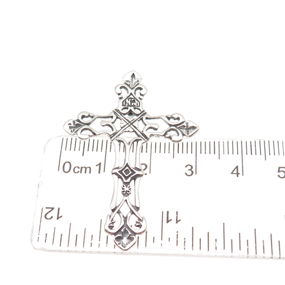 925 Sterling Silver Vintage Fleur de Lis Cross Oxidized Slide Pendant