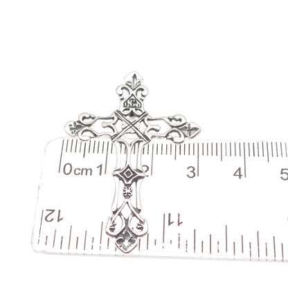 925 Sterling Silver Vintage Fleur de Lis Cross Oxidized Slide Pendant