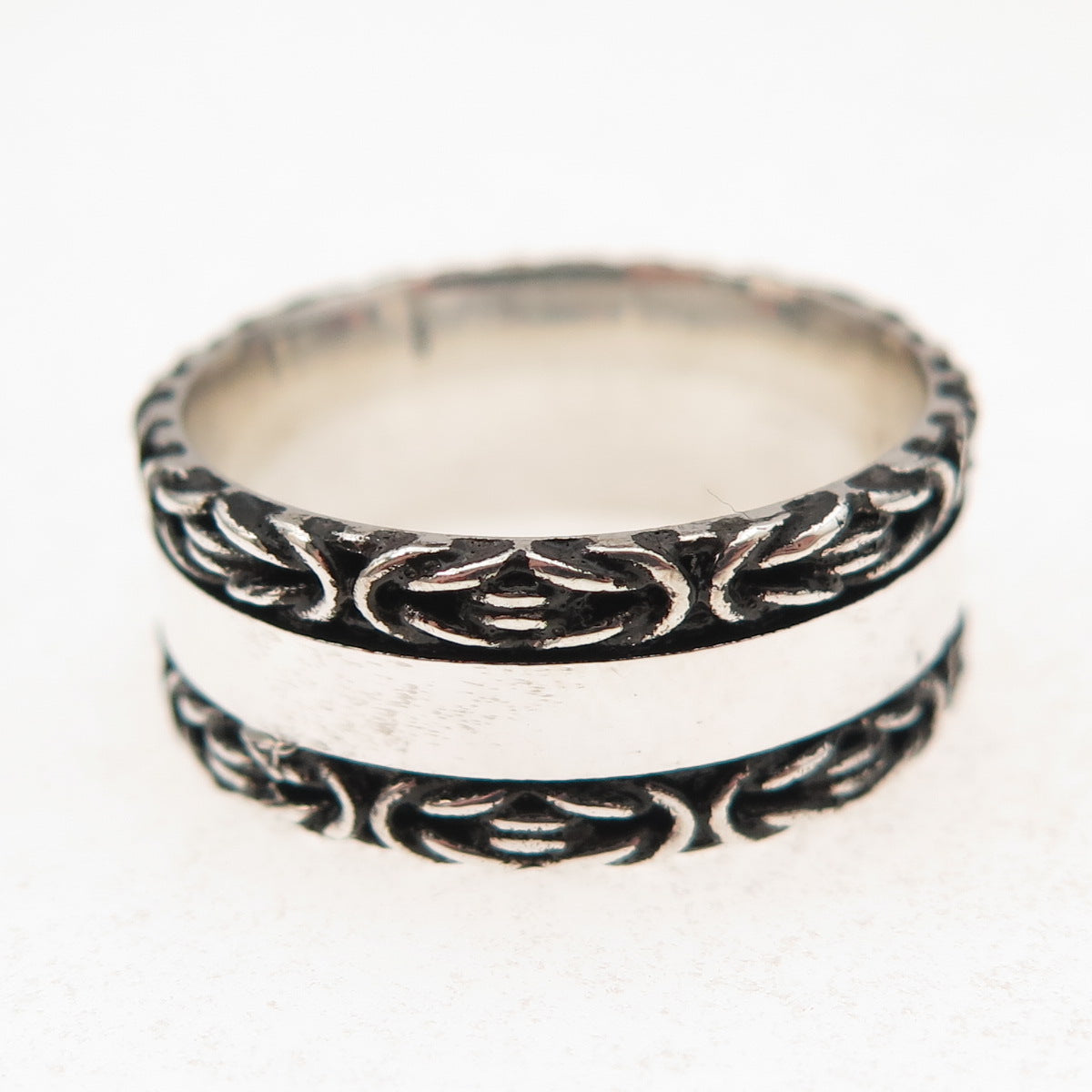 925 Sterling Silver Vintage Byzantine Oxidized Band Ring Size 10.25