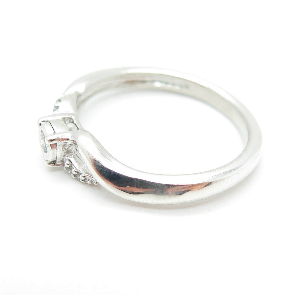 SUN 925 Sterling Silver Real Round-Cut Diamond Promise Ring Size 7