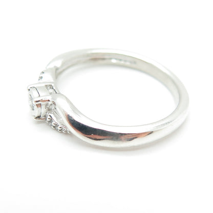 SUN 925 Sterling Silver Real Round-Cut Diamond Promise Ring Size 7