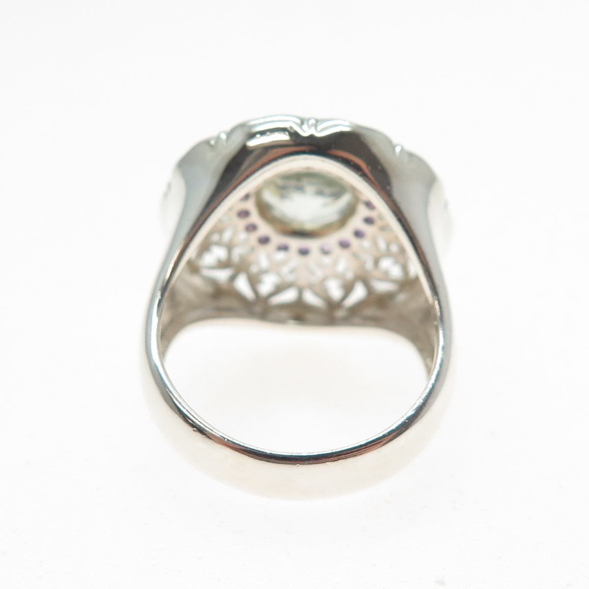 ROSS SIMONS 925 Sterling Silver Real Aquamarine & Amethyst Flower Ring Size 7.25