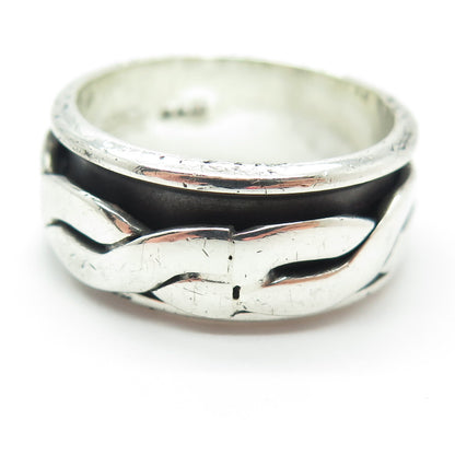 925 Sterling Silver Vintage Mexico Braided Rotating Band Oxidized Ring Size 10.5