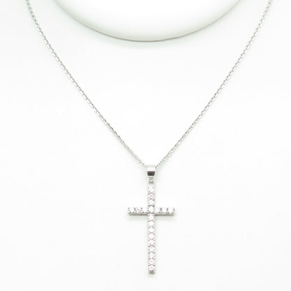 925 Sterling Silver Italy Round-Cut C Z Cross Cable Chain Necklace 16"
