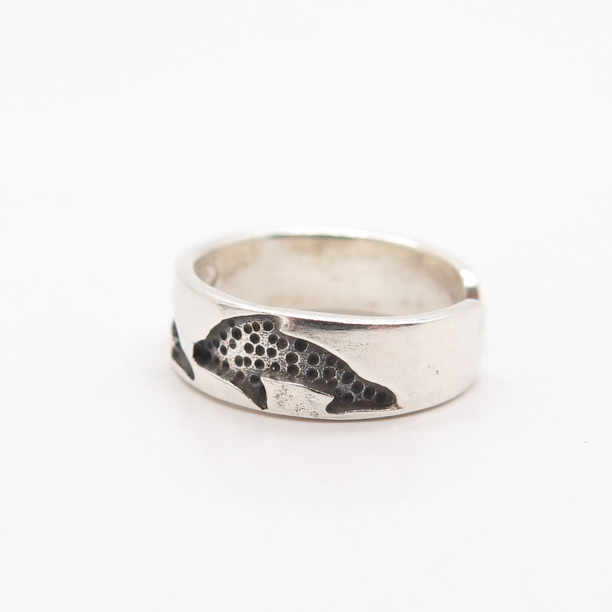 925 Sterling Silver Vintage Friendly Dolphin Adjustable Ring Size 4