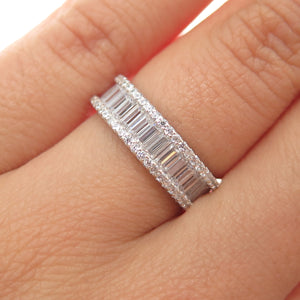 925 Sterling Silver Emerald & Round-Cut C Z Eternity Band Ring Size 6.25