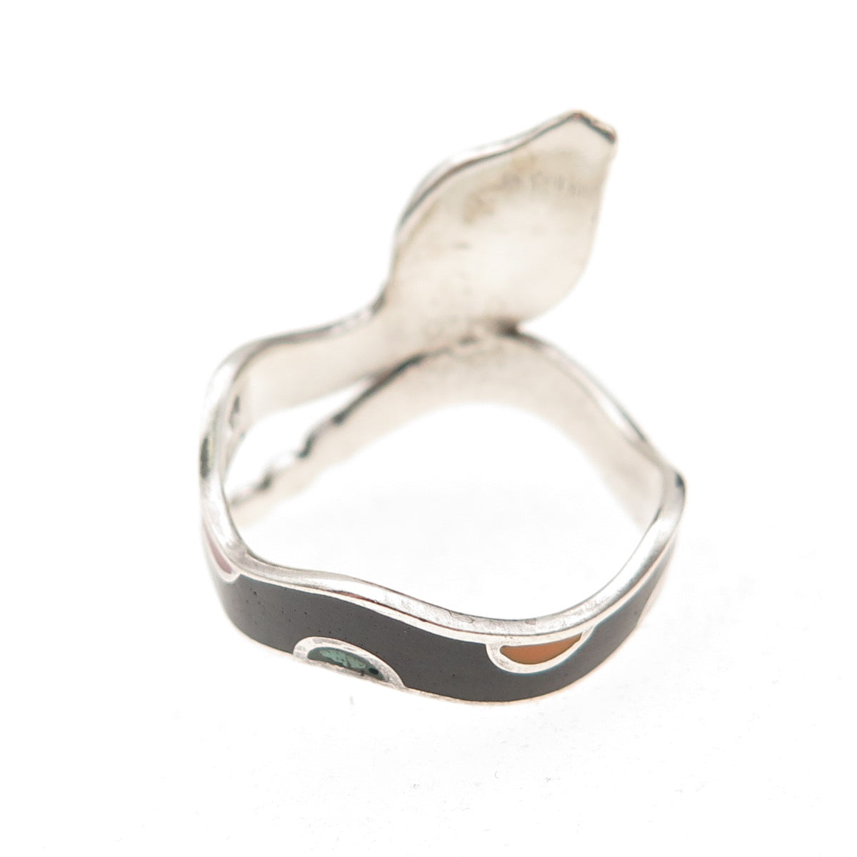 925 Sterling Silver Vintage Mexico Enamel Snake Ring Size 6.5