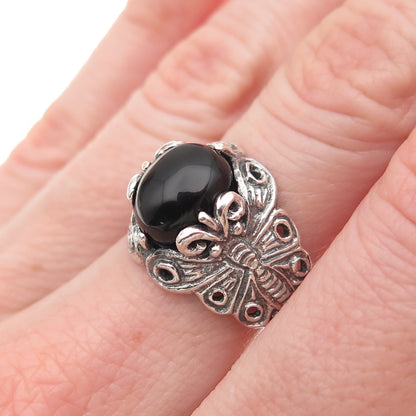 Chapal Zenray Sterling Silver Vintage Real Black Onyx Butterfly Ring Size 7.25