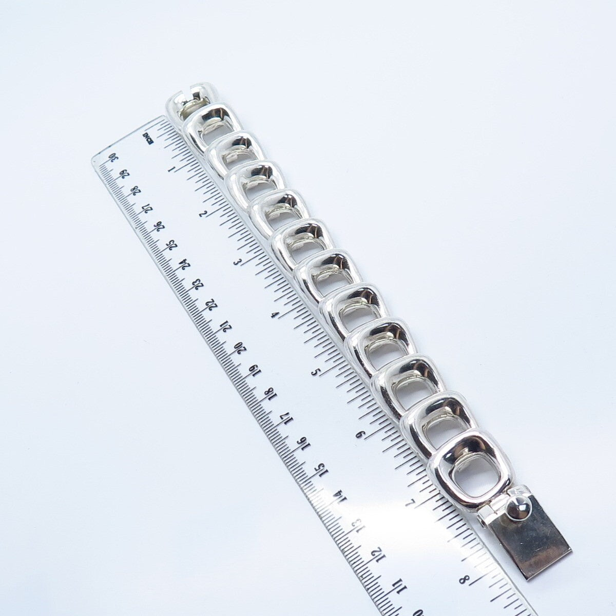 925 Sterling Silver Vintage Square Link Bracelet 7.25"