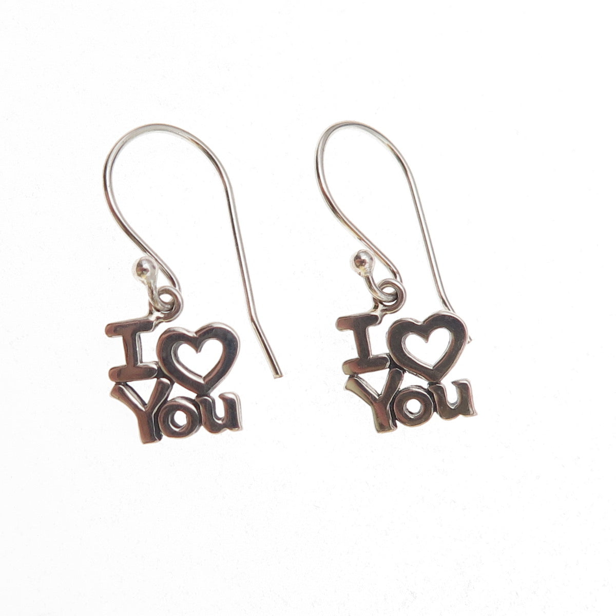 925 Sterling Silver Vintage I Love You Dangle Earrings