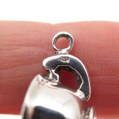 925 Sterling Silver Vintage Teacup Oxidized 3D Mini Charm Pendant