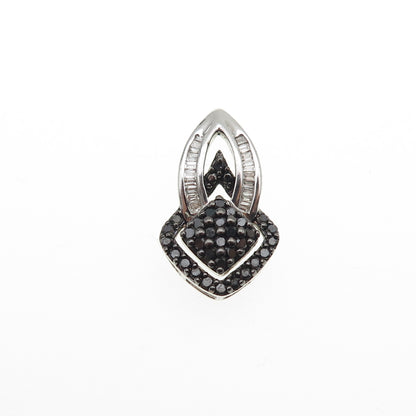 SUN 925 Sterling Silver Real Black & White Diamond Mini Slide Pendant