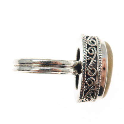 925 Sterling Silver Vintage Real Rutilated Quartz Spiral Oxidized Ring Size 7.25