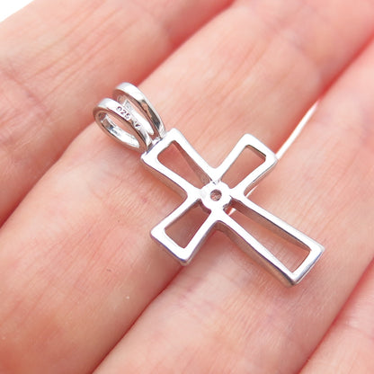 925 Sterling Silver Vintage Round-Cut C Z Cross Charm Pendant