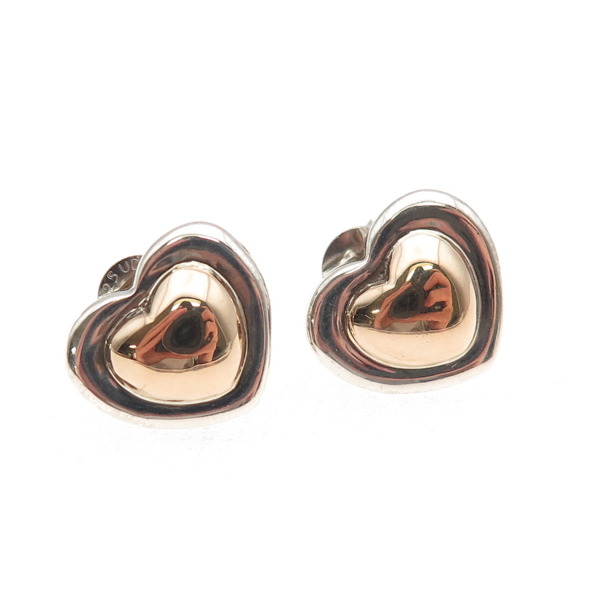 Ross Simons 925 Sterling Silver 18K Gold Vintage Heart Stud Earrings