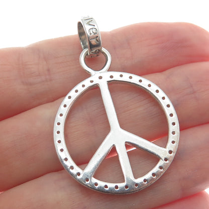 925 Sterling Silver Round-Cut C Z Peace Symbol Charm Pendant