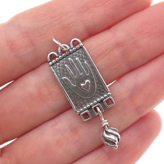 925 Sterling Silver Vintage Healing Hand Amulet Charm Pendant