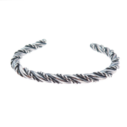 925 Sterling Silver Vintage Modernist Twisted Oxidized Adjustable Bracelet 6.25"
