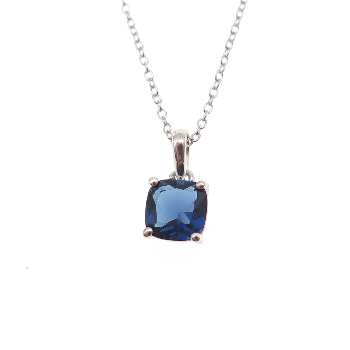 925 Sterling Silver Cushion-Cut Blue C Z Cable Chain Necklace 18"
