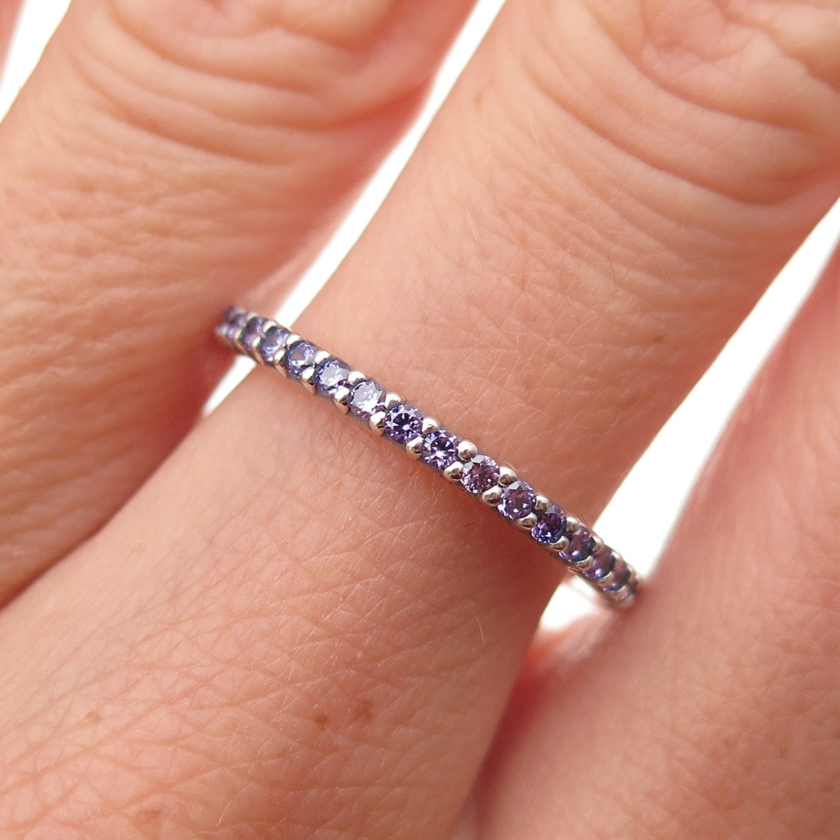 Pandora 925 Sterling Silver Round-Cut Purple C Z Eternity Band Ring Size 6.75