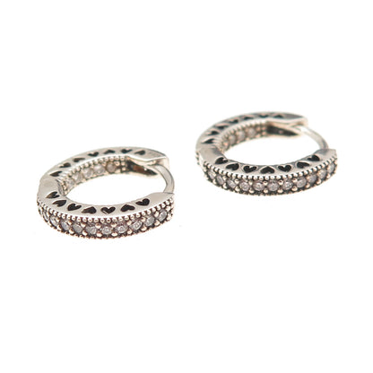 Pandora 925 Sterling Silver Round-Cut C Z Hearts In & Out Hoop Earrings