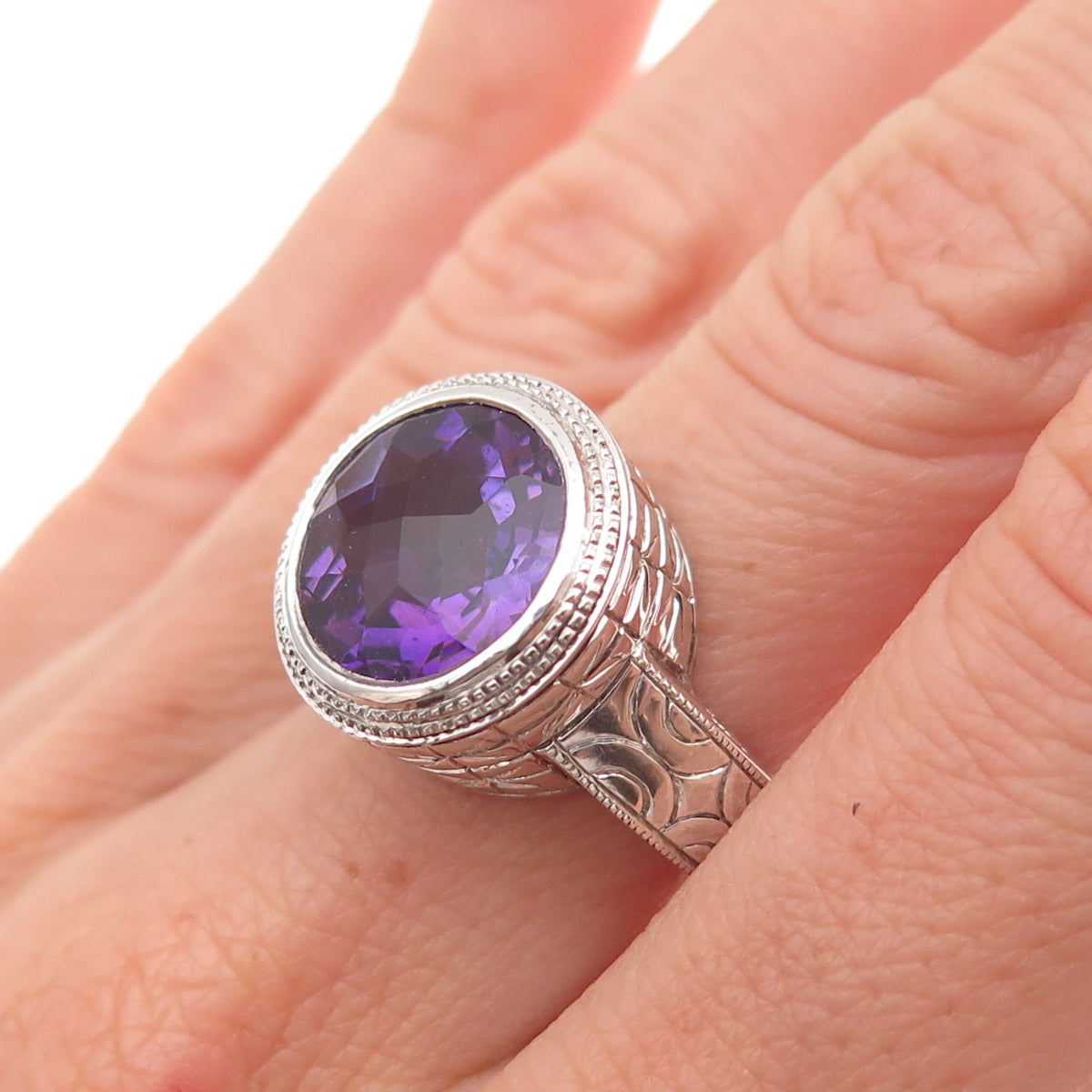 Ben Kho Gems 925 Sterling Silver Real Round-Cut Amethyst Ring Size 6.5