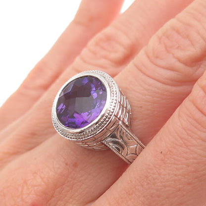 Ben Kho Gems 925 Sterling Silver Real Round-Cut Amethyst Ring Size 6.5