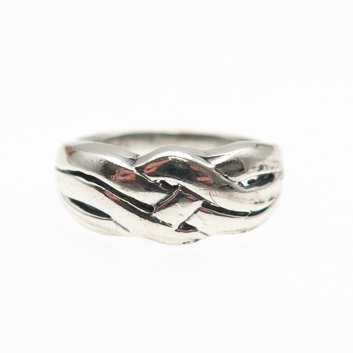 925 Sterling Silver Vintage Modernist Woven Oxidized Ring Size 5.25