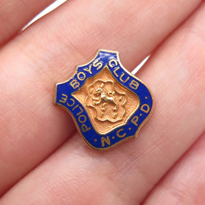 UNITED EMBLEM CO. NY Gold Plated Vintage Enamel Police Boys Club Tie Tack Pin