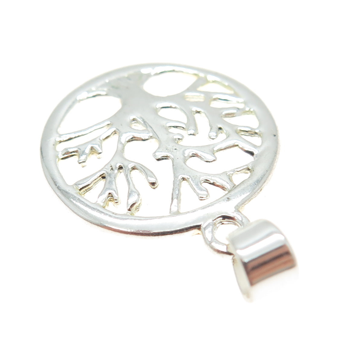 925 Sterling Silver Vintage Tree of Life Round Charm Pendant