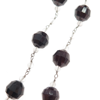 925 Sterling Silver Vintage Real Garnet Clear Crystal Beaded Chain Necklace 18"
