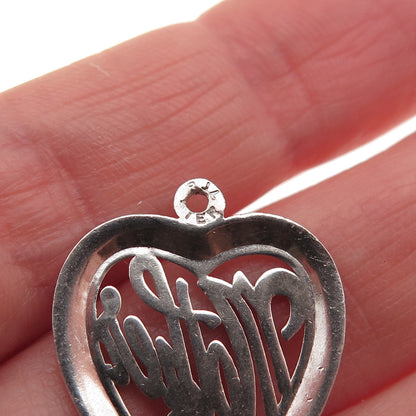 925 Sterling Silver Vintage Mother Heart Mini Charm Pendant