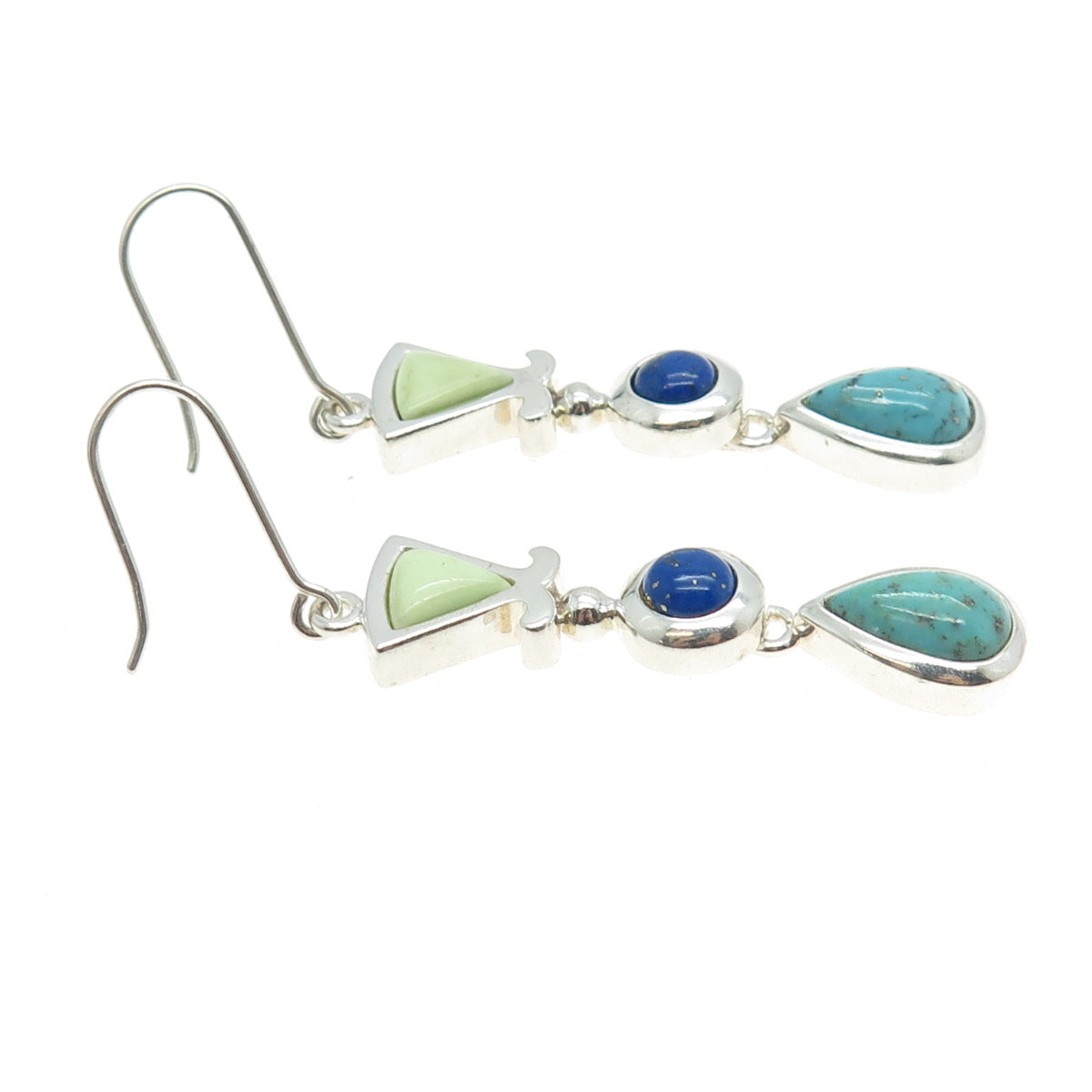 WHITNEY KELLY 925 Sterling Silver Vintage Real Turquoise & Lapis Lazuli Earrings